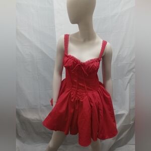SHEIN Red Ruffled Mini Sundress with Spaghetti Straps and Sequin Details